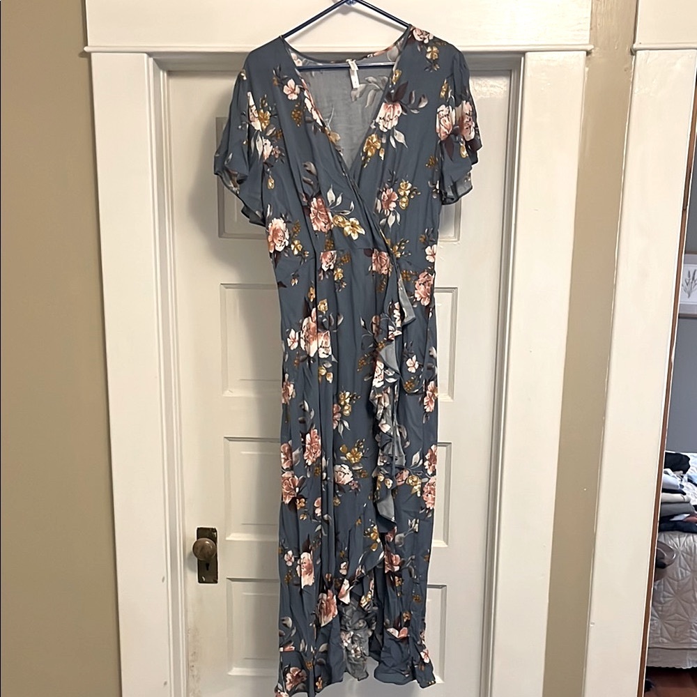 Floral Blue Wrap Dress